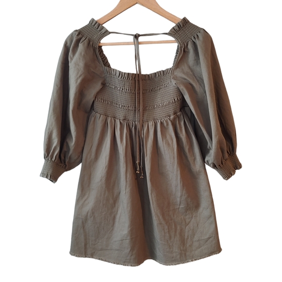 NWT-Free People This is Everything Hunter Green Smocked Mini Dress Size S - Picture 1 of 15